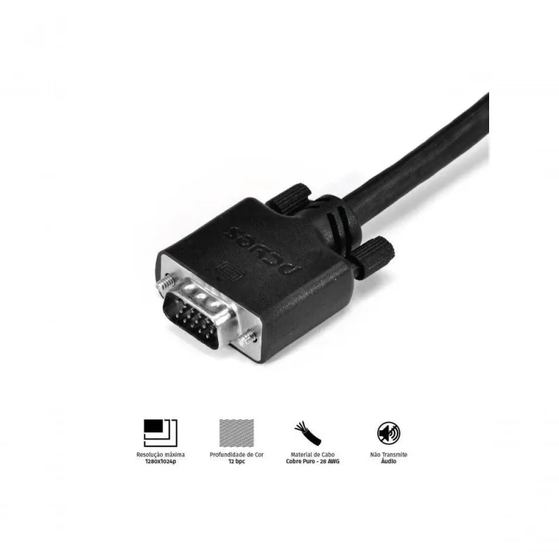 Cabo de Vídeo Vga 15 Pinos Macho 5m para Monitores Notebooks Computadores e Tvs Pcyes - PCYES - Tv E Vídeo
