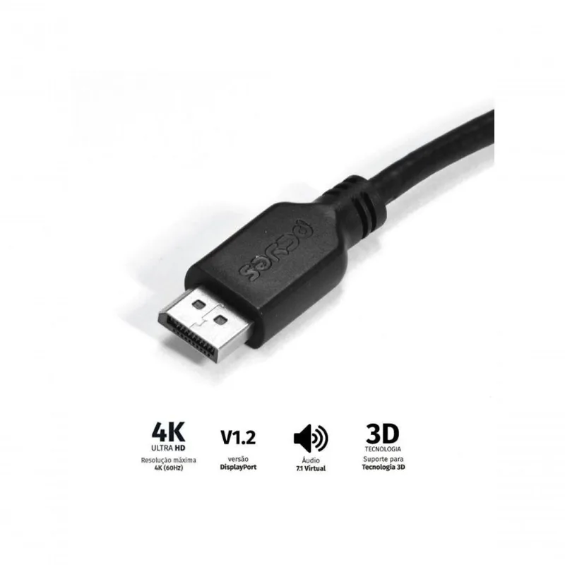Cabo Displayport Macho Para Displayport Macho 2 Metros V1.2 - Pdpm-2