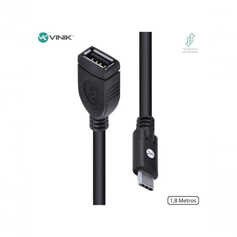 Cabo USB Tipo C C20UAF-2 Extensor USB a Fêmea 2.0 1,8M Preto Vinik