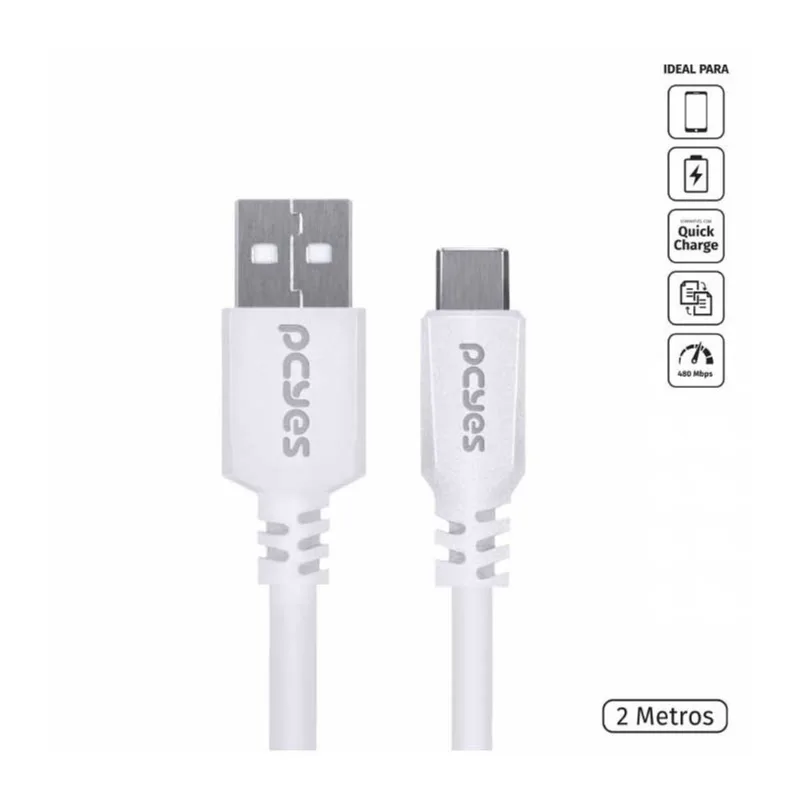 Cabo USB Tipo C Pcyes PUACB-02 2m Preto (MP)