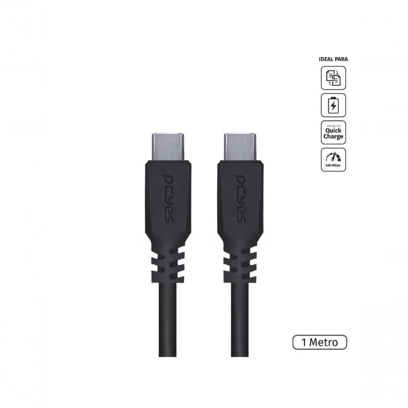 Cabo USB Tipo C Pcyes PUCP-01 para Celular 480MBPS 20V 5A 65W Preto 1 METRO