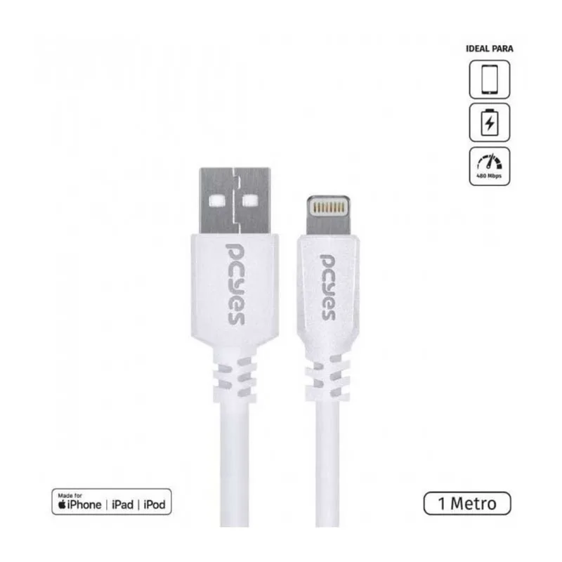 Cabo USB Lightning Pcyes Pualb-01 1 Metro Branco (MP)