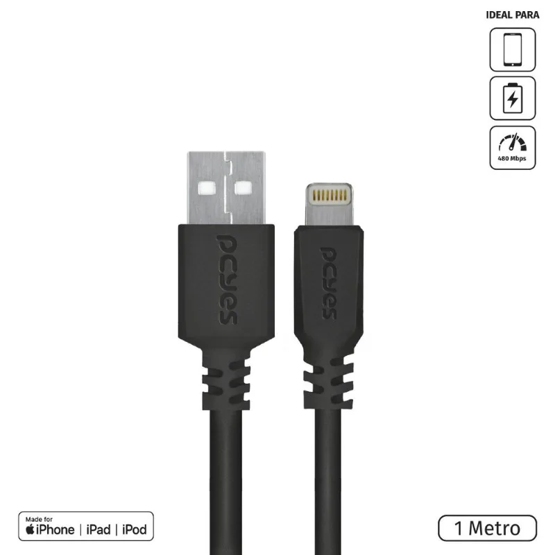CABO PARA IPHONE ORIGINAL USB A 2.0 PARA LIGHTNING COM CERTIFICADO MFI 1 METROS PRETO - PUALP-01