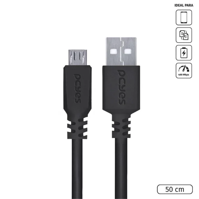 Cabo Celular Micro Usb Usb A 2.0 50cm Preto