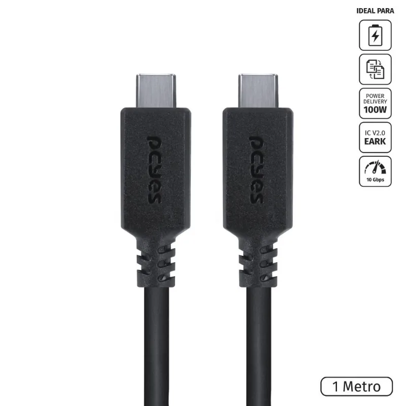 Cabo Usb Tipo C 3.1 Para Usb Tipo C Com Power Delivery (pd) 100w Para Celular Smartphone 1 Metro Preto - P31uccp-1