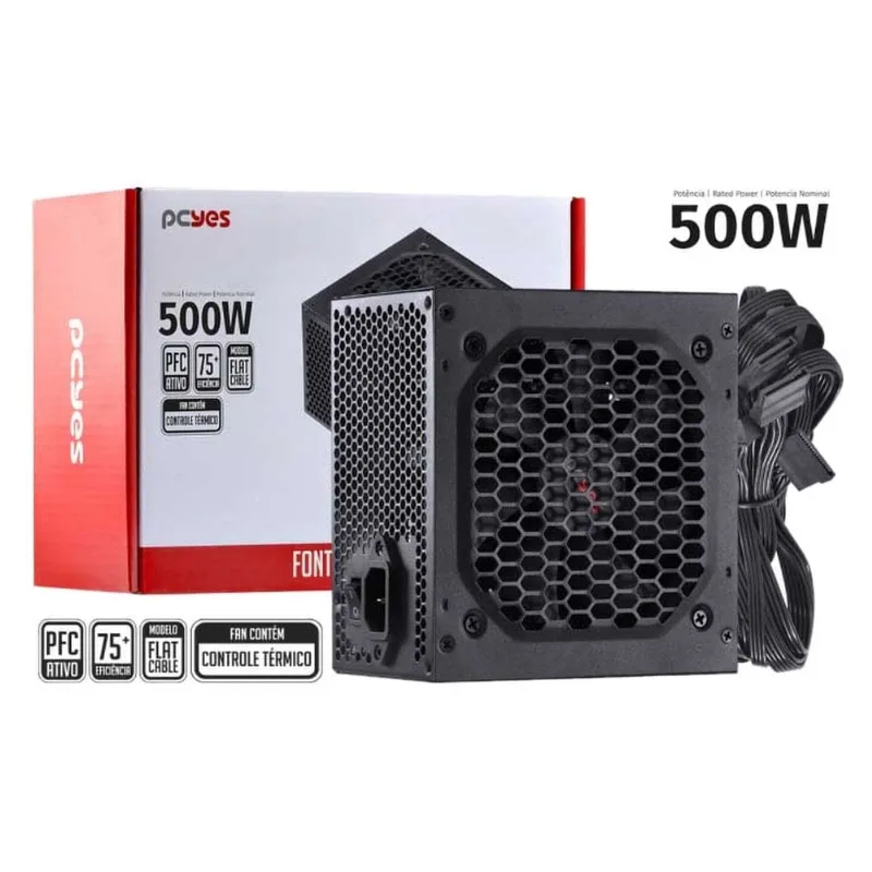 Fonte ATX 500W PCyes Spark 75 Plus PFC Ativo PXSP500WPT (MP)