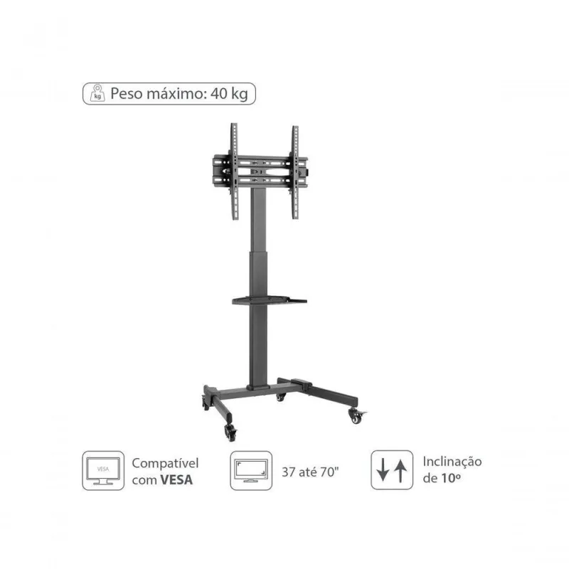 Suporte Rack Para Tv De 37" A 70" Até 40kg Com Bandeja - - Vinik - Tvs E áudio