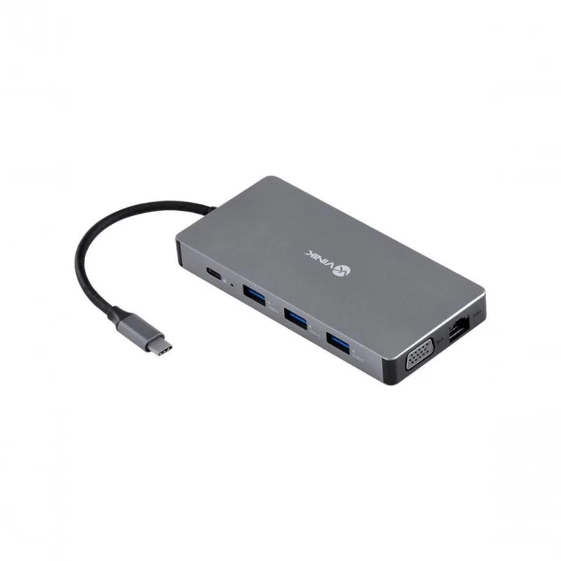 Hub Usb Tipo C Hc-10 10 Em 1 Com 3 Usb 3.0 Hdmi 4k Vga Rj45 Leitor Sd Tf Áudio P2 E Power Delivery