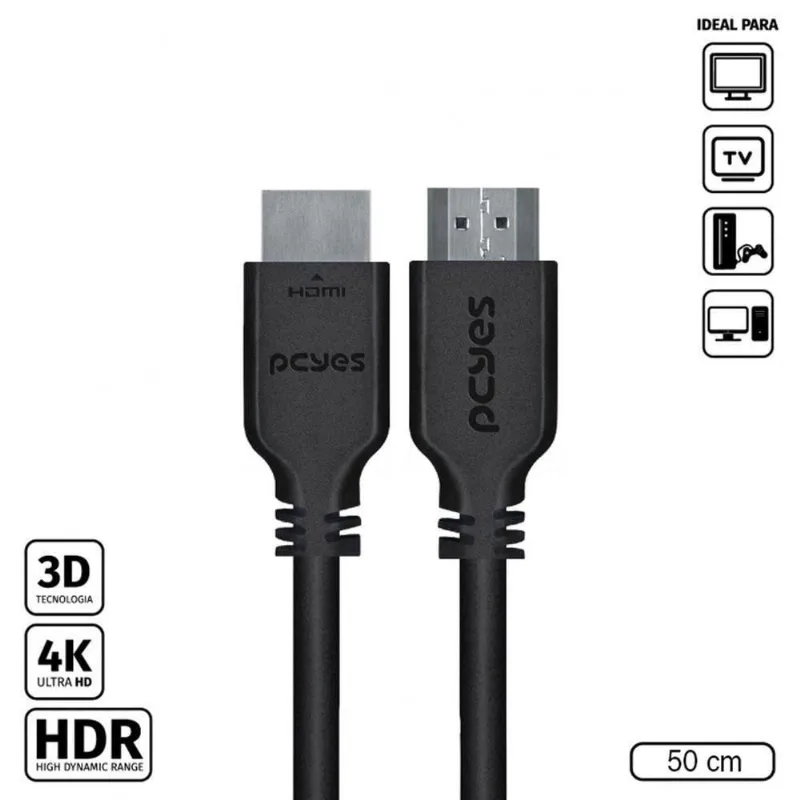 Cabo Hdmi 2.0 4k 28awg Puro Cobre 50 Cm - Phm20-05 - PCYES - Casa E Construção