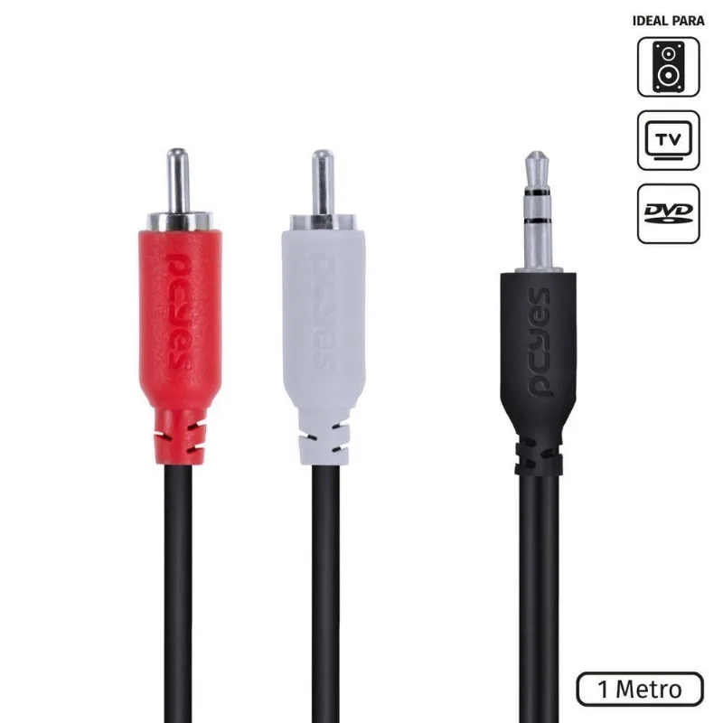 Cabo De áudio 2 Rca Macho Para P2 3.5mm Macho 28awg Puro Cobre 1 Metro - P2r35-1 - PCYES - Informática