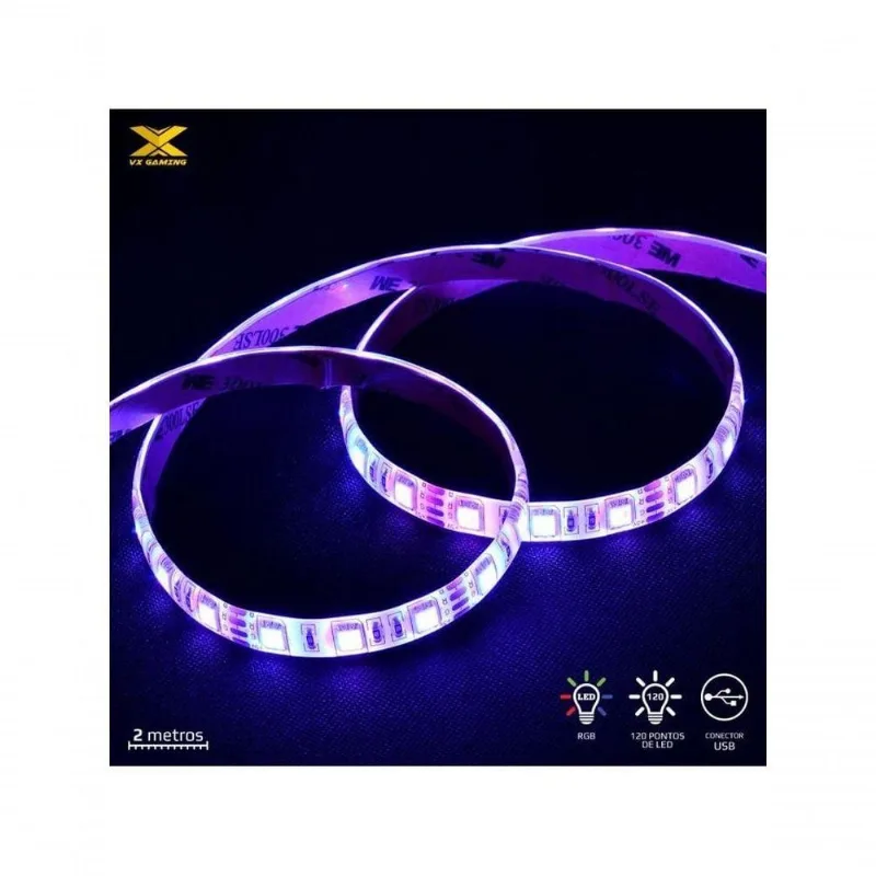 Fita de LED Vinik VX Gaming LRU2 para Setup Gamer RGB 2m USB IP65 com Controle Preto