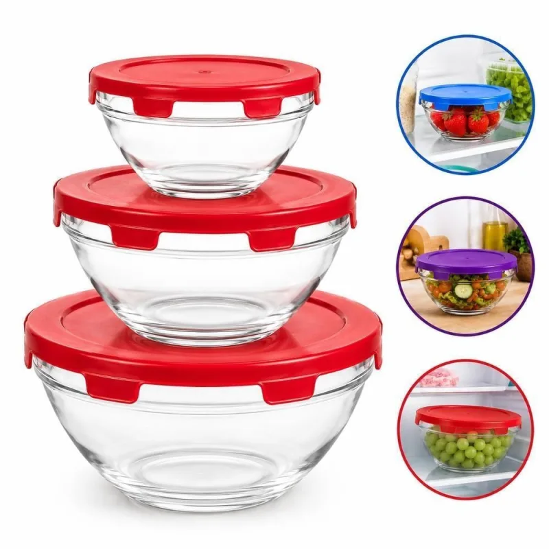 Pote de Vidro Kit 3 Potes Marmita Hermetico Porta Mantimentos Tigela Bowl Organizador Alimentos - OUTRAS - Agro