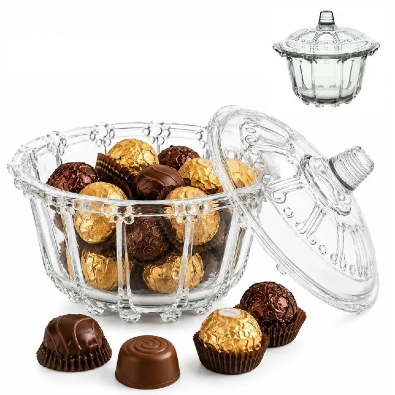 Bomboniere De Vidro Com Tampa Baleiro Luxo Porta Balas Bombom Doces Multiuso 1,2l - Não Informado - Utilidades Domesticas