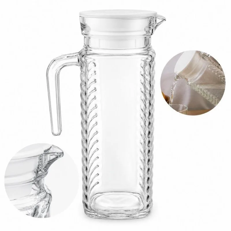 Jarra Firenze Vidro com Tampa Plastica Branca para Agua e Suco Decorada Porta Geladeira Incolor 1L
