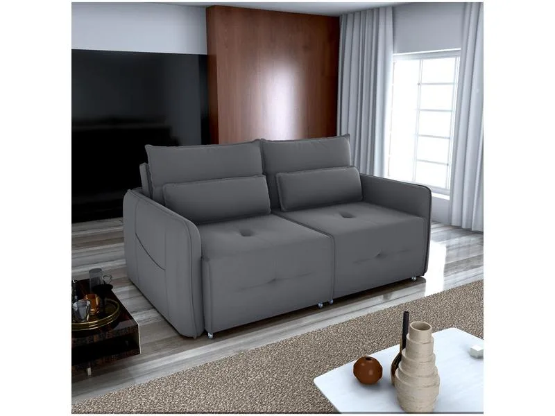 Sofá-cama Retrátil e Reclinável Matrix Celine Veludo Cinza - Matrix - Móveis