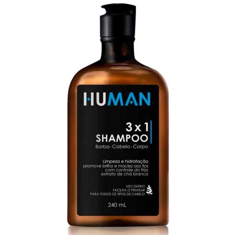 Shampoo 3x1 Barba Cabelo E Corpo - Limpeza E Hidratação 240ml Human - Não Informado - Higiene E Perfumaria