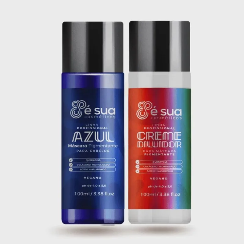 Combo 01 Tonalizante Azul + 01 Creme Diluidor 100ml - é sua com Ácido Hialurônico, Colágeno Hidrolisado e Queratina