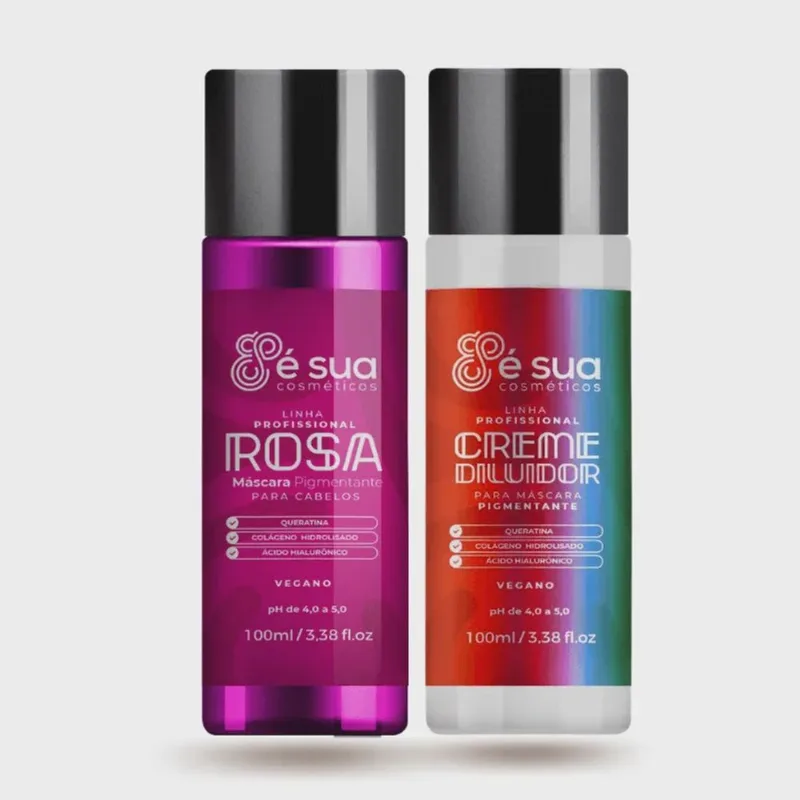 Combo 01 Tonalizante Rosa + 01 Creme Diluidor 100ml - é sua com Ácido Hialurônico, Colágeno Hidrolisado e Queratina