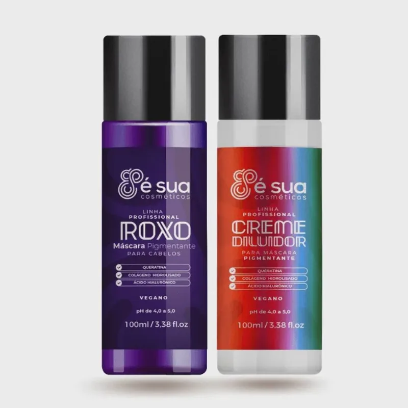 Combo 01 Tonalizante Roxo + 01 Creme Diluidor 100ml - é sua com Ácido Hialurônico, Colágeno Hidrolisado e Queratina