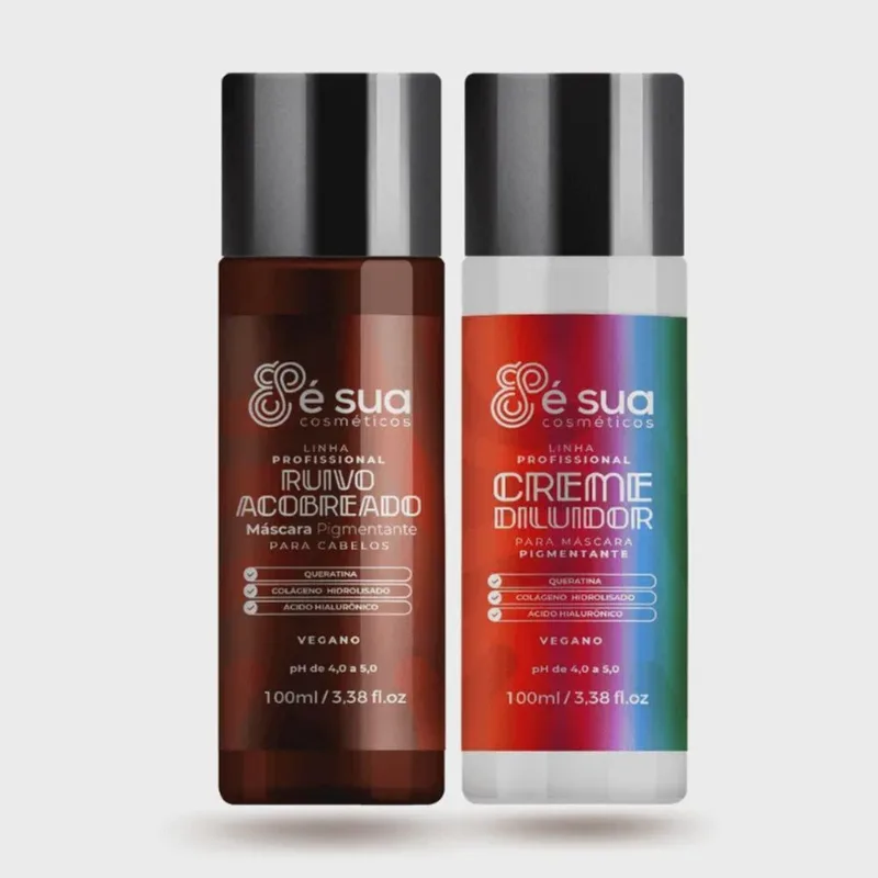 Combo 01 Tonalizante Ruivo Acobreado + 01 Creme Diluidor 100ml - é sua com Ácido Hialurônico, Colágeno Hidrolisado e Queratina