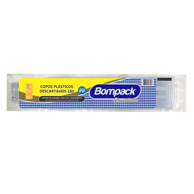Copo Descartável Bompack Premium 180ml Com 100 Unidades