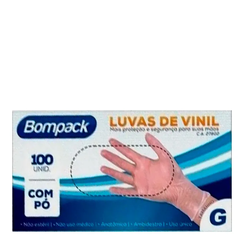 Luva De Vinil Bompack Sem Pó Tamanho G 100 Unidades - Bompack - Luva De Procedimento