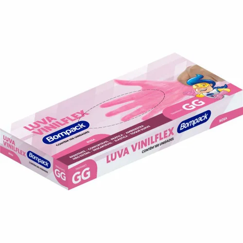 LUVA DESCARTÁVEL VINILFLEX BOMPACK COM 100 ROSA GG - ROSA