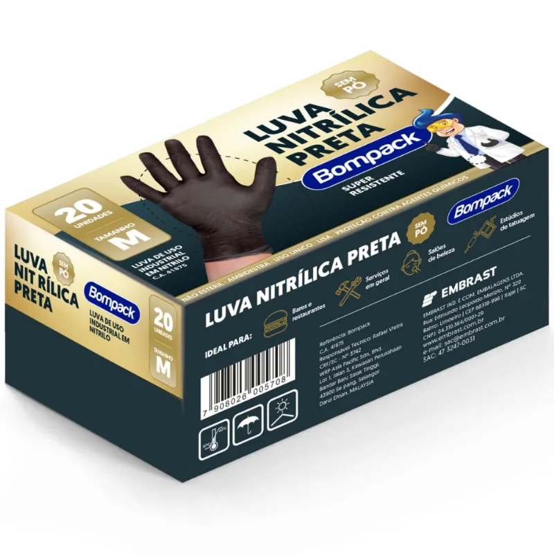 Luva Nitrilica Bompack Preta M