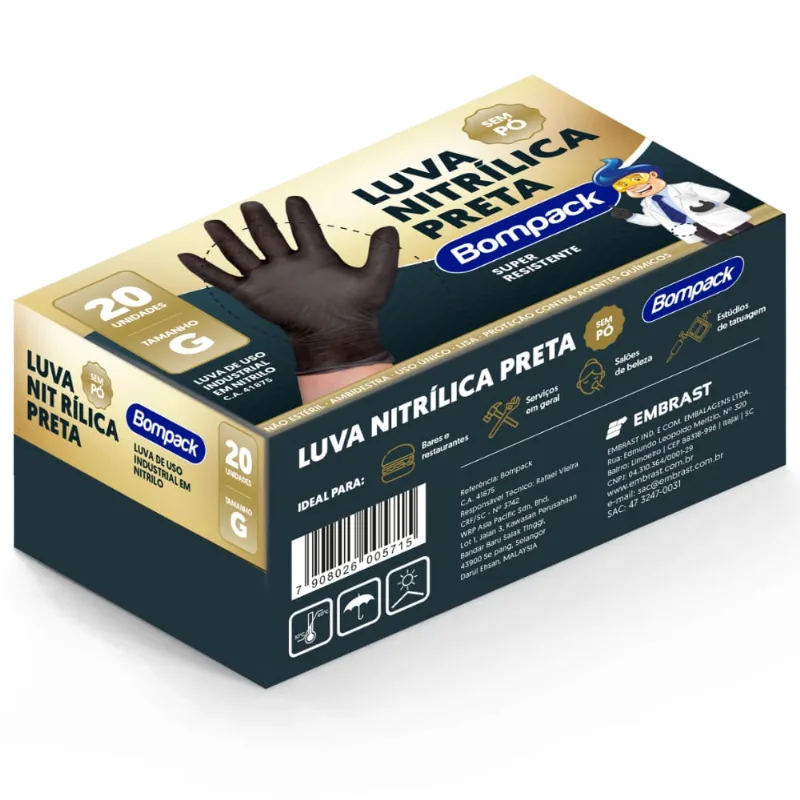 Luva Nitrilica Bompack Preta G