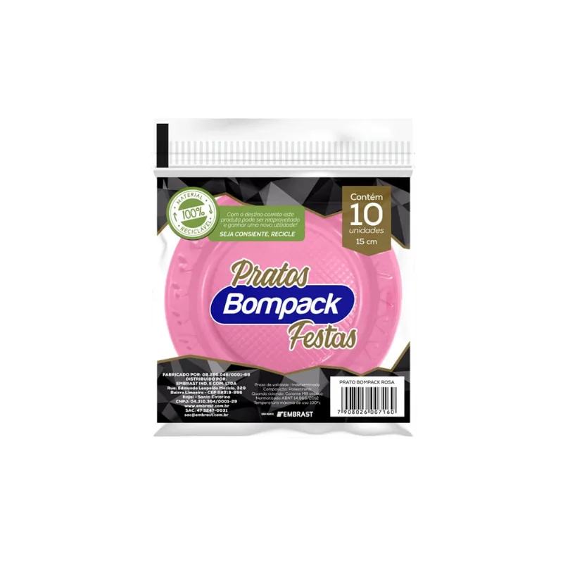 Prato descartável Bompack Festas Rosa 15cm 10 unidades