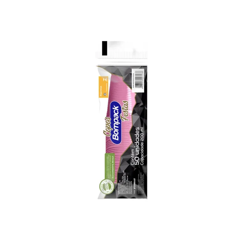 Copo descartável Bompack Festas Rosa 200ml com 50 unidades