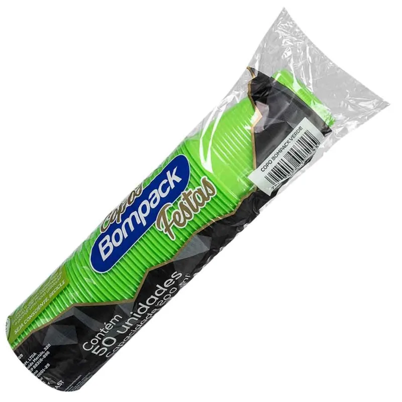 Copo Descartável Bompack Festa Verde 200ml Com 50 Unidades