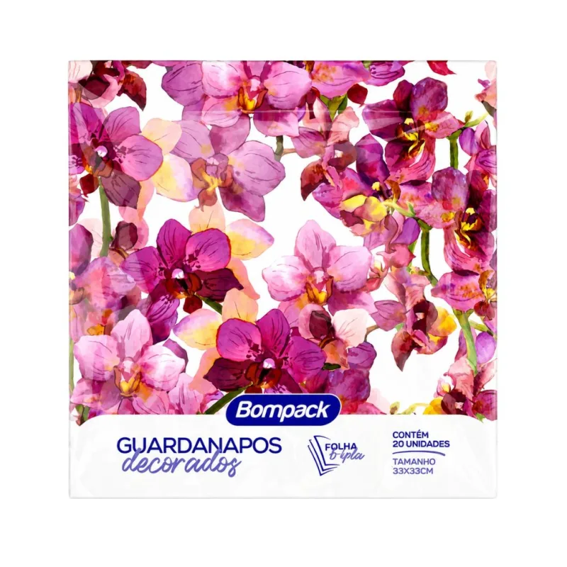 Guardanapo Papel Toalha Bompack Orquídeas Roxas 33x33cm 20un - BOMPACK - Casa E Utilidades