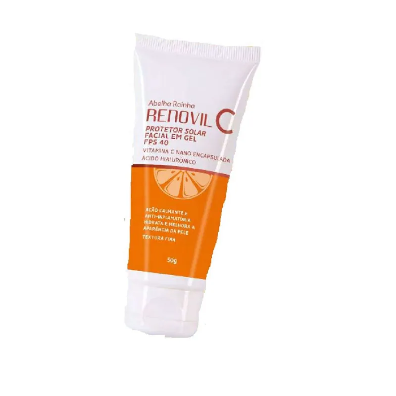 Protetor Solar Facial Gel fps 40 Com Vitamina C Nano Encapsulado Ácido hialurônico Renovil C Abelha Rainha 50g