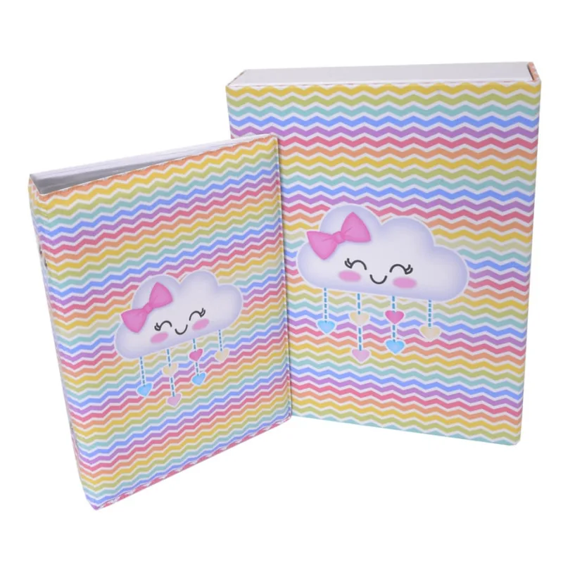 Estojo Imantado com Álbum para 100 Fotos 15x21 chuva de amor colorido Bebê Menina Infantil Newborn Nuvem - Não Disponível - Papelaria
