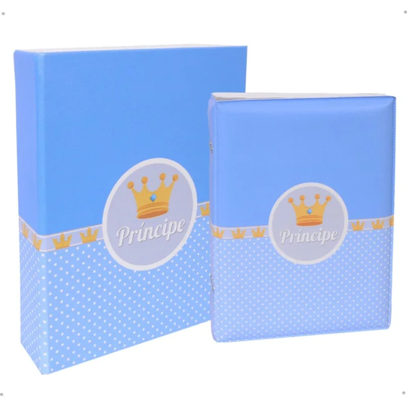 Estojo Imantado com Álbum para 100 Fotos 15x21 - principe azul Bebê Menino Coroa Newborn - Não Disponível - Papelaria
