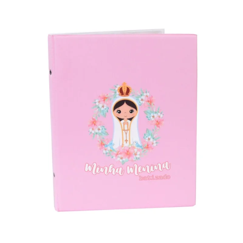 Álbum Fotográfico 20x25 para 80 Fotos batismo rosa Nossa Senhora Bebê Infantil Batizado - Não Disponível - Papelaria