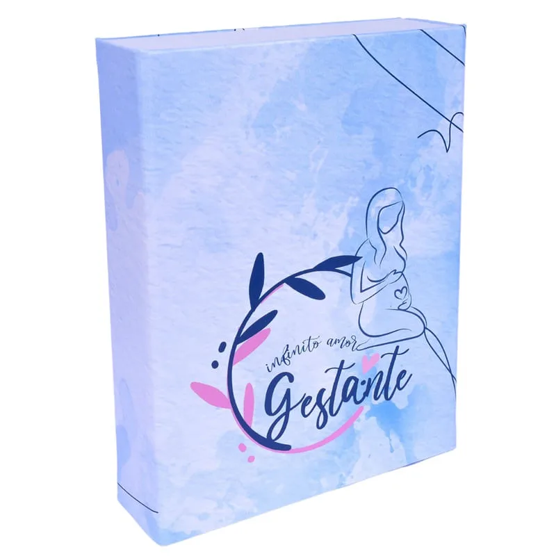 Estojo Imantado com Álbum para 100 Fotos 15x21 gestante azul Bebê Gestação Grávida Mãe - Não Disponível - Papelaria
