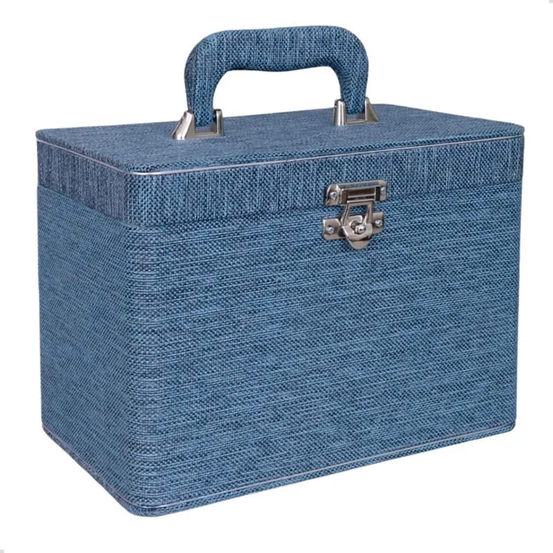 Maleta Box 240 fotos 15x21 com 4 Álbuns Fotográficos juta azul Jeans Decoração - Não Disponível - Papelaria
