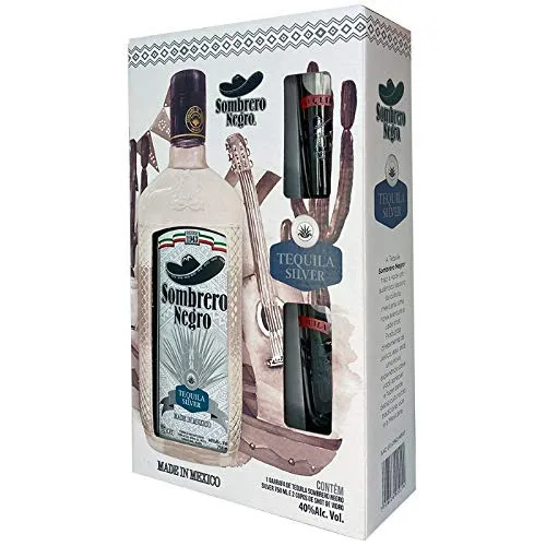 TEQUILA SOMB NEGRO 750ML SILVER 2 COPOS SHOT - SOMBRERO SILVER