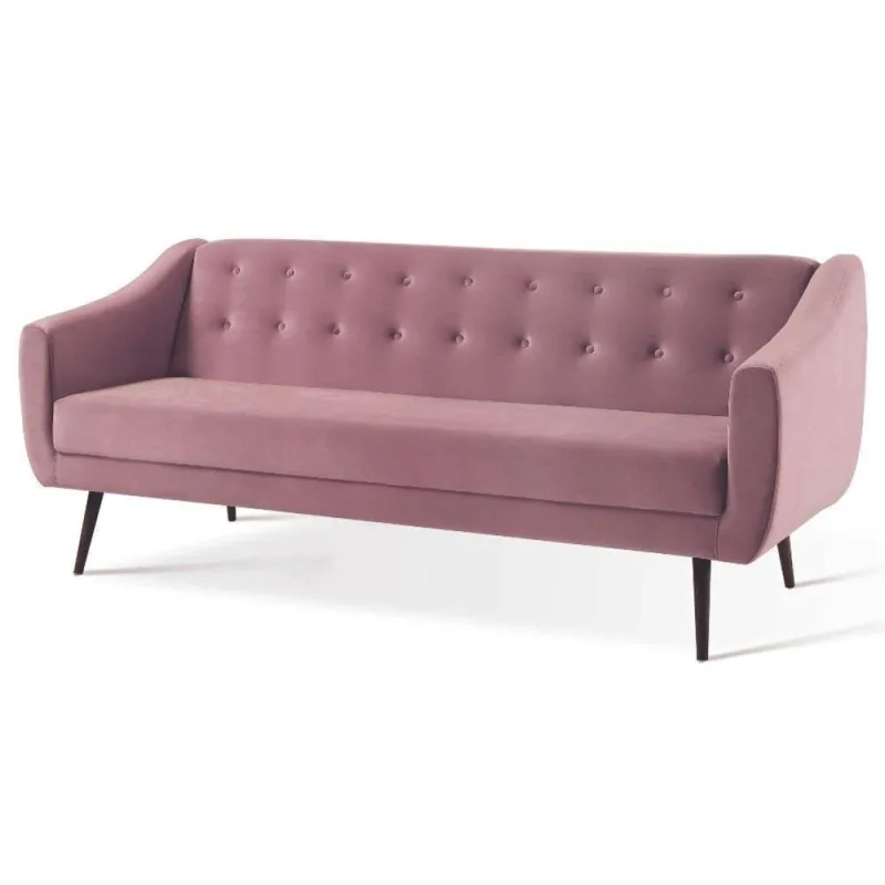 Sofá-cama 3 Lugares Retrô Mimo Botonê Daf Móveis 210 Cm Madeira Eucalipto Veludo Rosa Base Madeira - Não Disponível - Móveis