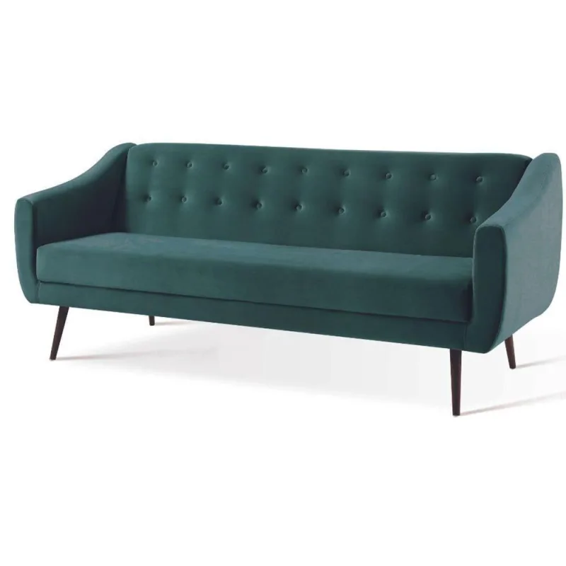 Sofá-Cama 3 Lugares Retrô Mimo Botonê Daf Móveis 210 Cm Madeira Eucalipto Veludo Verde Base Madeira - Não Disponível - Móveis