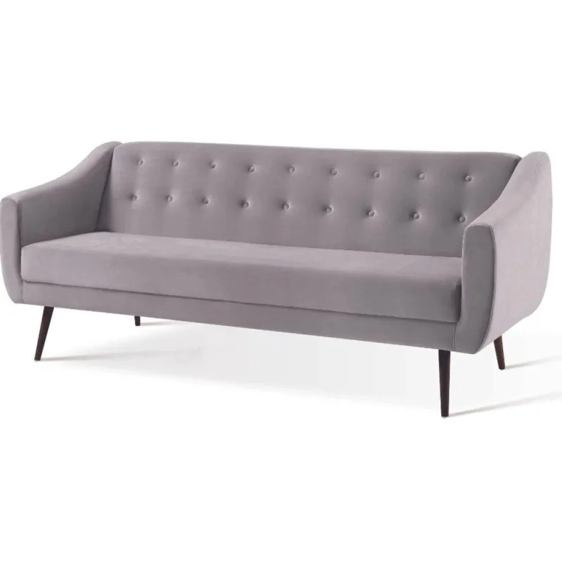Sofá-cama 3 Lugares Retrô Mimo Botonê Daf Móveis 210 Cm Madeira Eucalipto Veludo Cinza Base Madeira - Não Disponível - Móveis