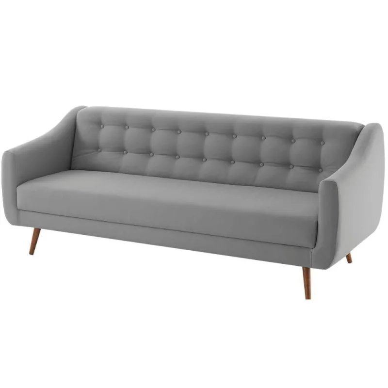 Sofá-cama 3 Lugares Retrô Mimo Botonê Daf Móveis 210 Cm Madeira Eucalipto Veludo Cinza Base Madeira - Não Disponível - Móveis