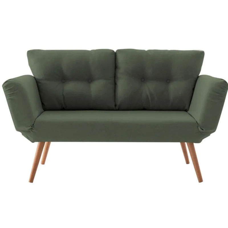 Sofá-Cama 2 Lugares Adele Daf Móveis 140 cm Madeira Eucalipto Linho Verde Base Madeira Tauari - Não Disponível - Móveis