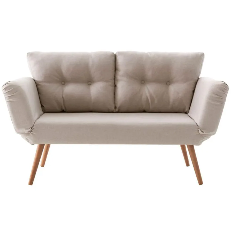 Sofá-Cama 2 Lugares Adele Daf Móveis 140 cm Madeira Eucalipto Linho Bege Base Madeira Tauari - Não Disponível - Móveis