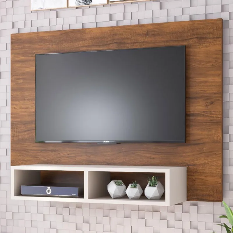 Painel P/Tv Até 42 Viero Jazz Em Mdf Imbuia E Off White - OUTRAS - Móveis