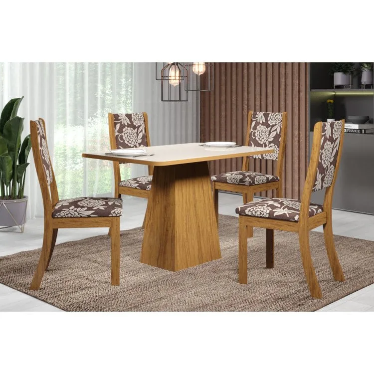 Conjunto Sala de Jantar Mesa York e 4 Cadeiras Kiara Viero Pinho/Off White/Figo - Viero Móveis - Móveis