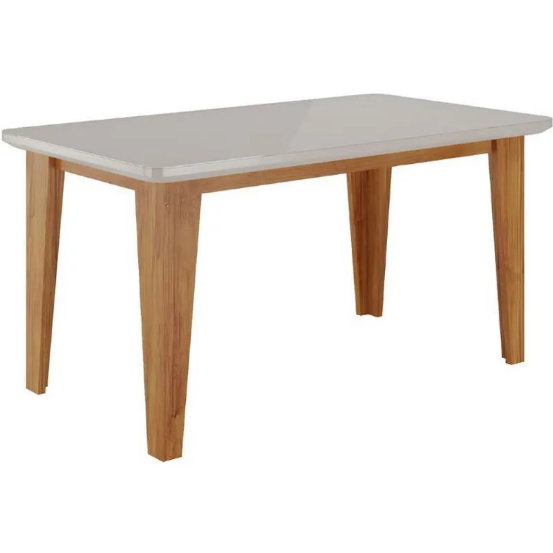 Mesa de Jantar 6 Lugares com Tampo com Vidro Dakota Viero Móveis Mel eOff White 160cm