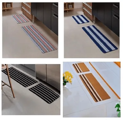 Jogo de Cozinha Ouro Listrado Branco Tapetes Oasis Antiderrapante - Tapetes Oasis - Cama, Mesa E Banho